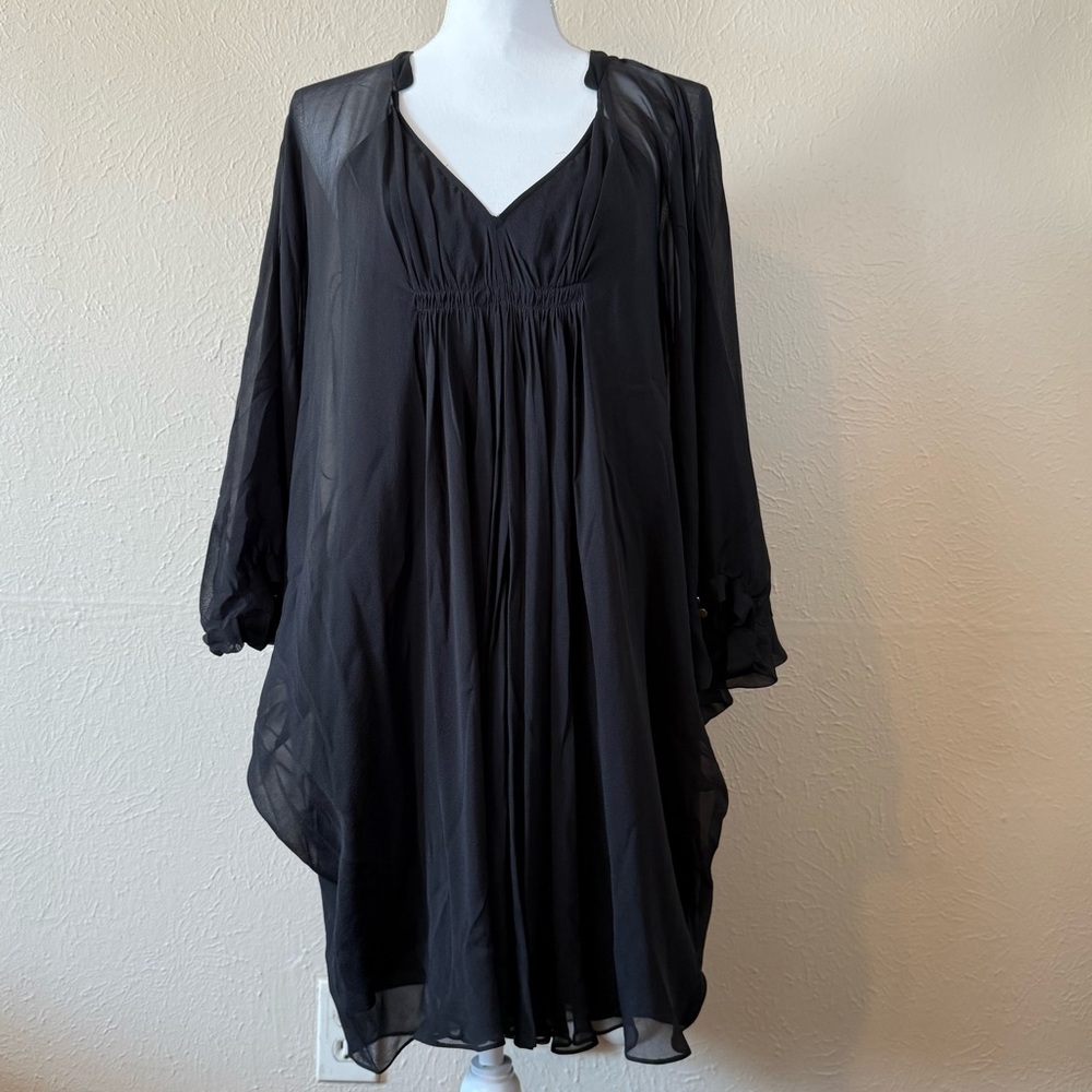 Diane Von Furstenberg Silk Black Butterfly Sleeve Mini Dress